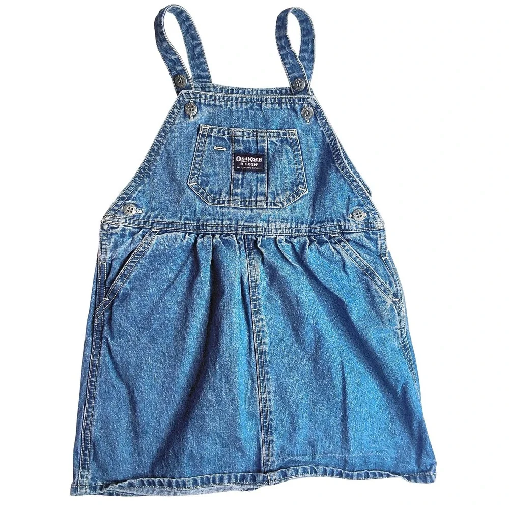 Vintage OshKosh Bgosh Denim Overall Jumper Dress Kids 4T Blue‎ Cotton Pinafore